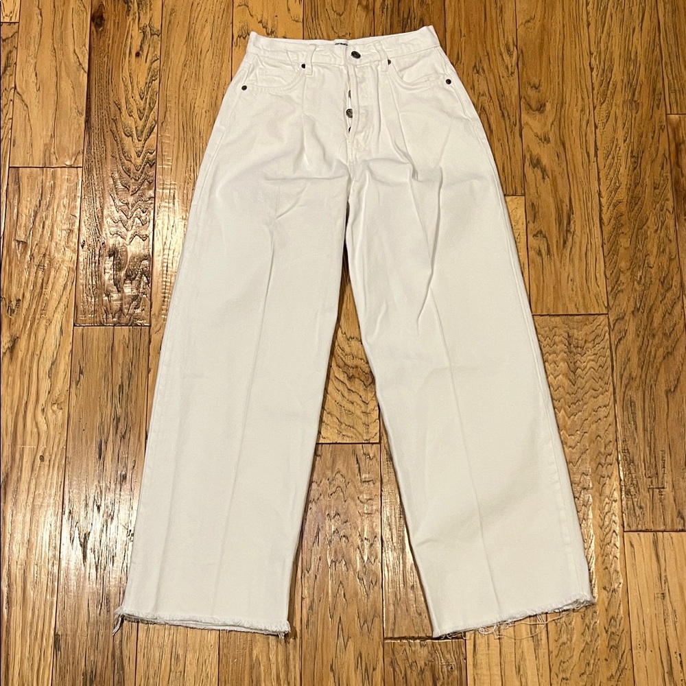 Reformation Pleated Reworked High Rise Wide Leg Jeans